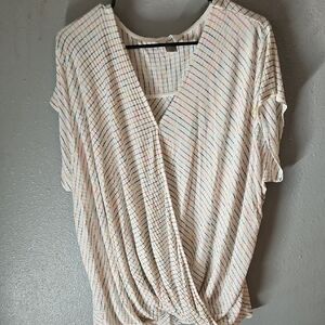 CJ Banks Multicolor Striped V-Neck Blouse